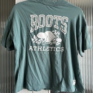 Roots teal cropped t-shirt